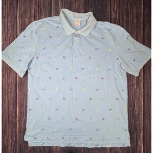 Brooks Brothers Polo Shirt Large Cotton Nautical Preppy Light Blue‎ Pennant Flag